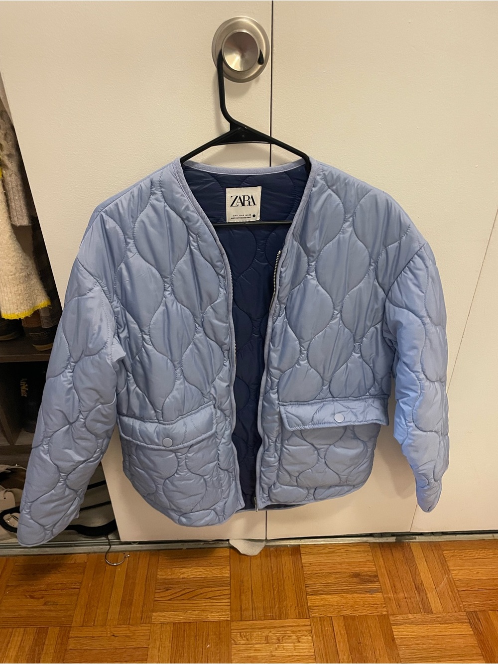 ZARA Pale Blue Quilted Puffer Jacket